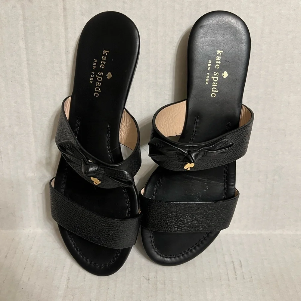 Kate Spade Leather Sandals Tulia Bow Slides Strappy Slip On Charm